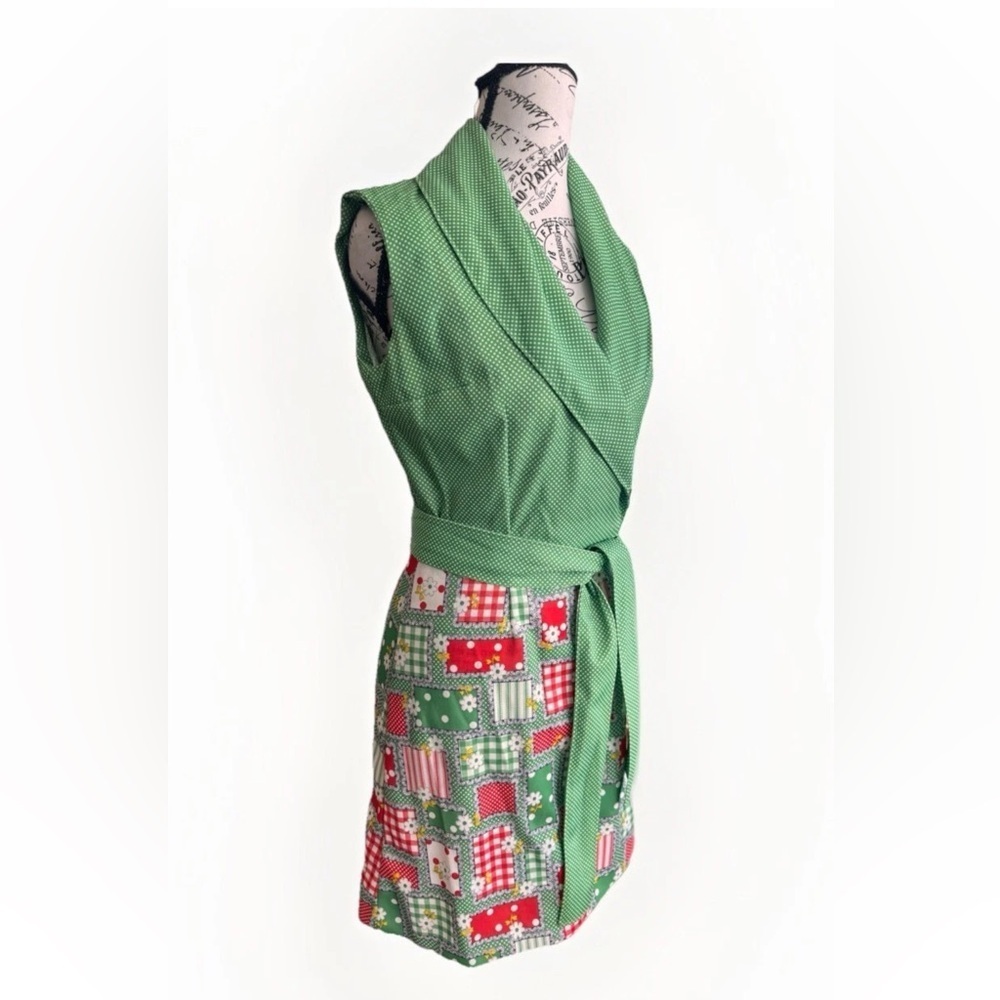 Vintage 60s 70s Handmade Prairie Cottage Core Polka Dot Floral Plaid Dress